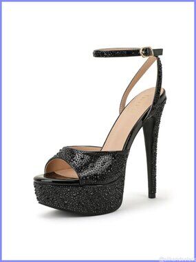 Rhinestone Platform Peep Toe Stiletto Heels with Ankle Strap